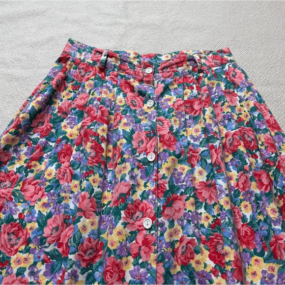 VTG 80s Bitsy Floral Button Front Aline Midi Skirt M Pockets Made in USA - Picture 4 of 7